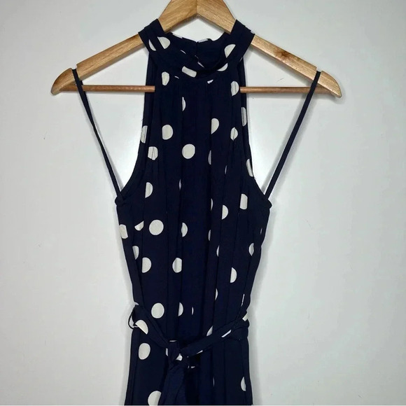 Anthropologie Navy Polka Dot Halter Tie Waist Romper Size XS - Picture 3 of 8